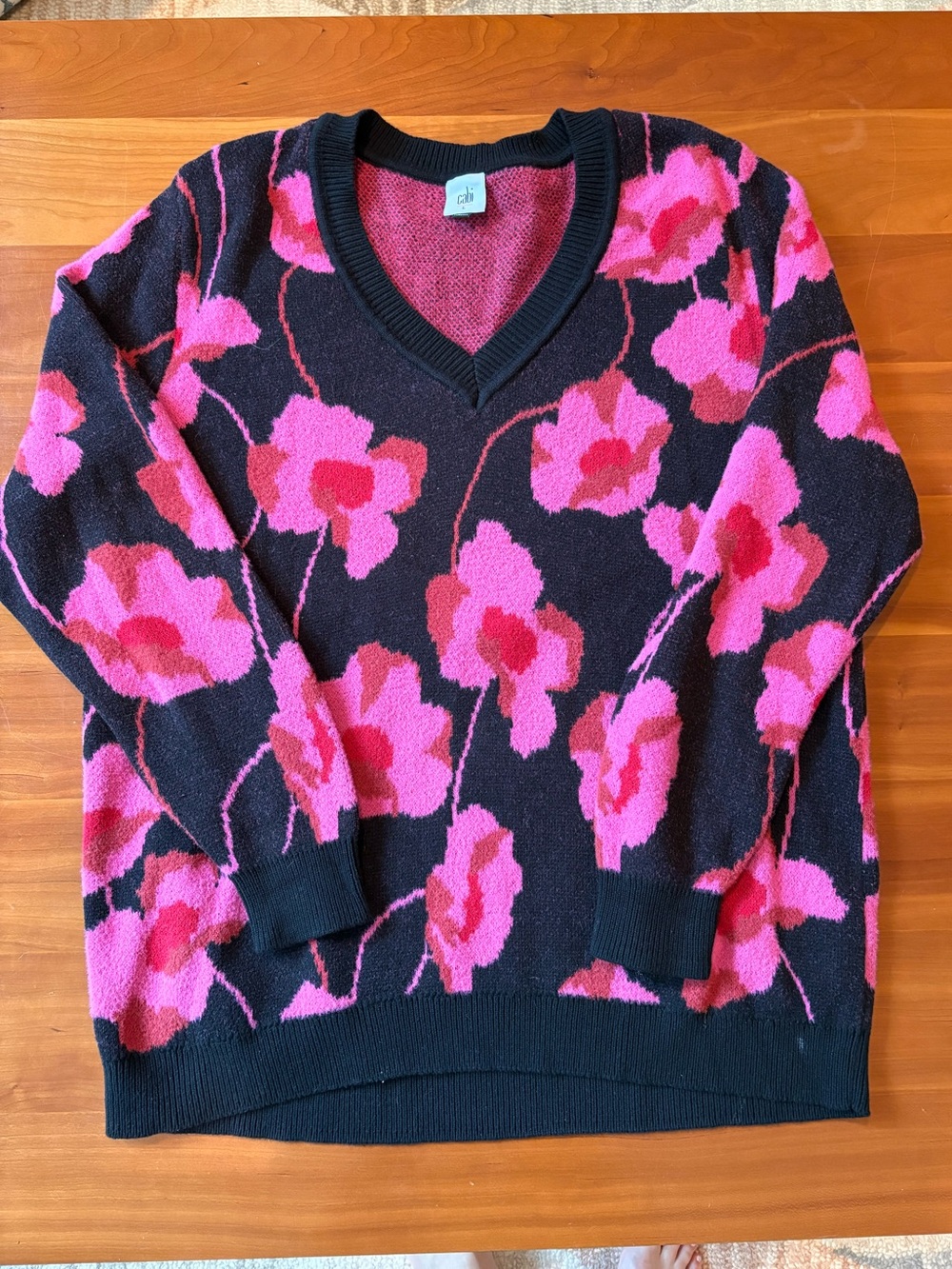 Cabi Rococo Peony Floral Knit Sweater